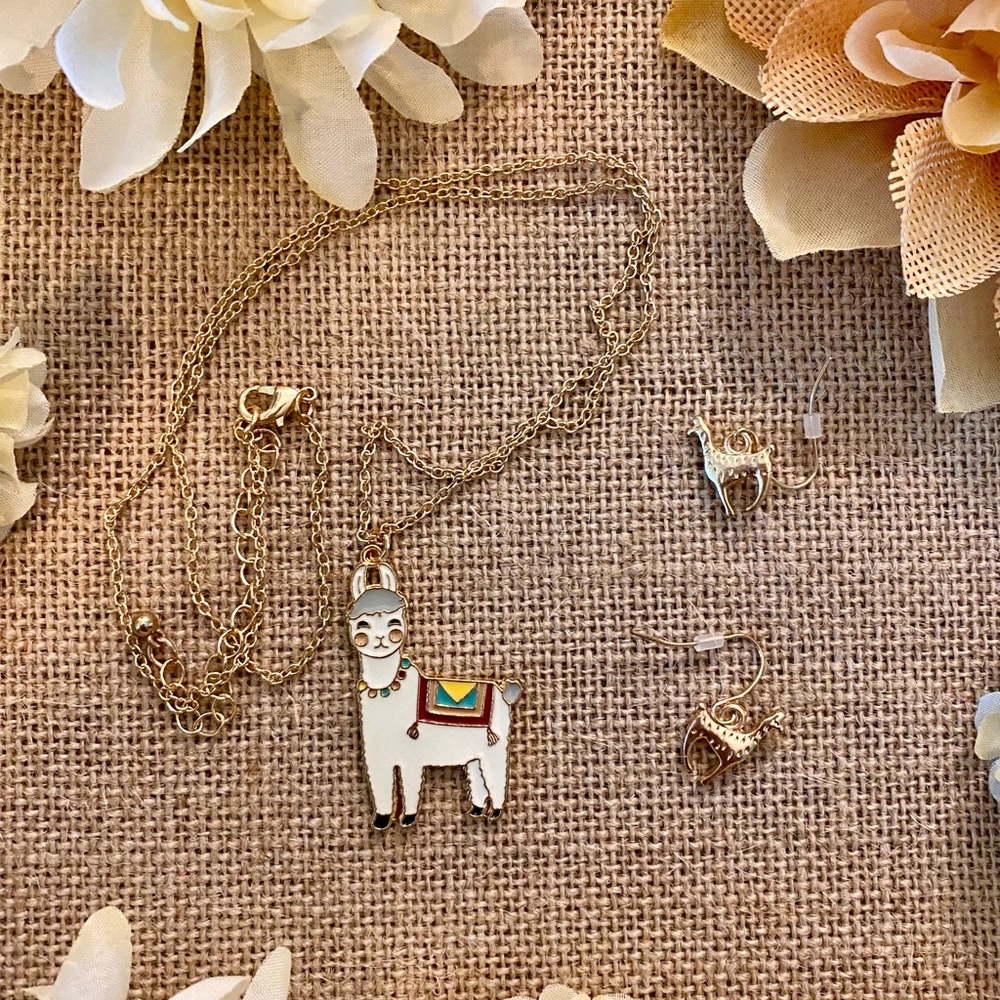 Llama Necklace and Earrings